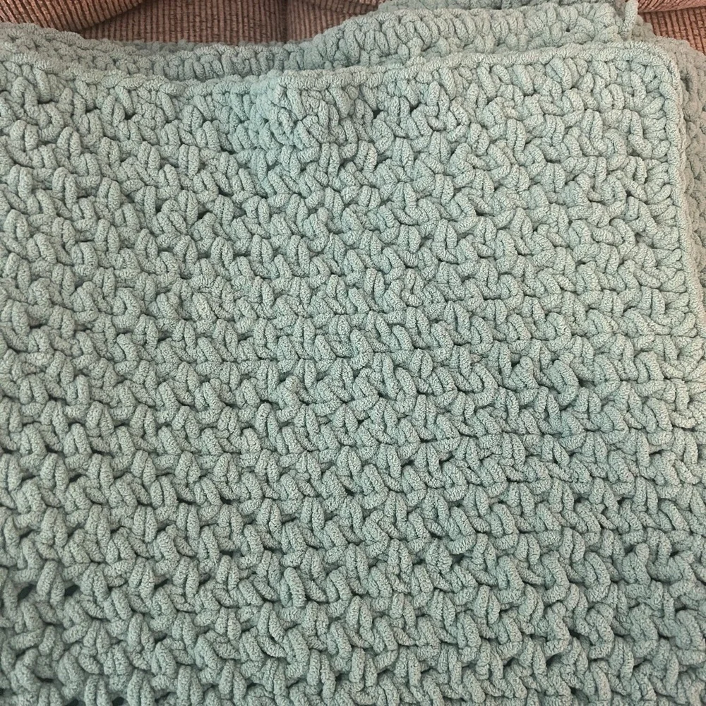 Vintage Handmade Turquoise Crochet Blanket Afghan 45' x75